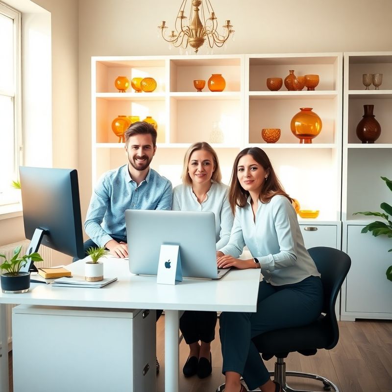 Tříčlenný tým Kanceláře Novotný u minimalistického pracovního stolu